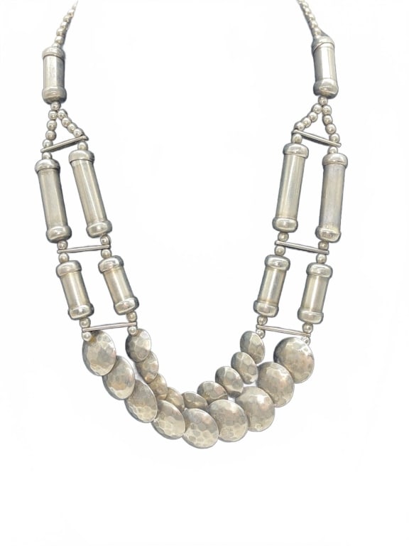 Double Strand Silver Bead Necklace - 3