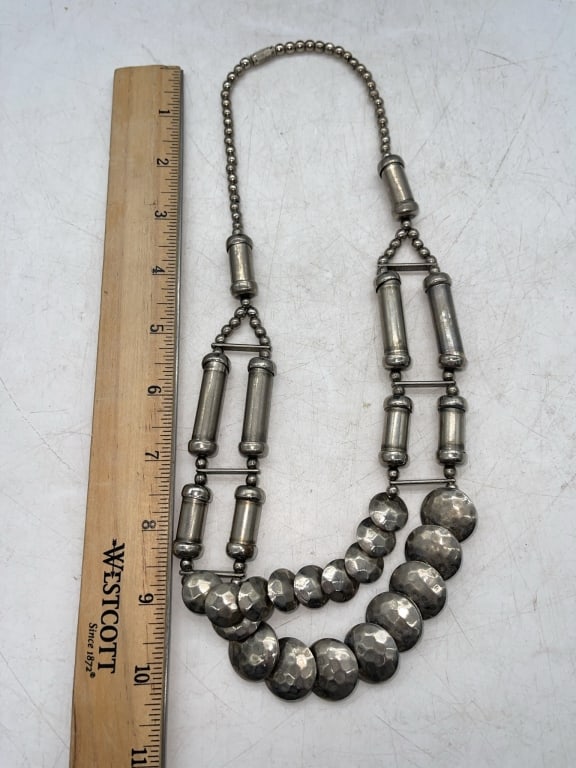 Double Strand Silver Bead Necklace - 4
