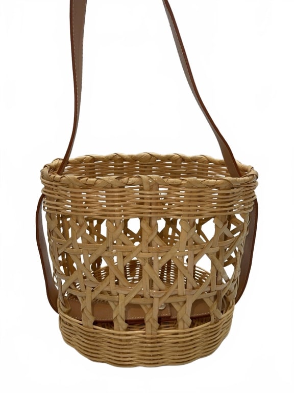 Wicker Basket Tote Purse Bag With Faux Leather Str (1 of 4)