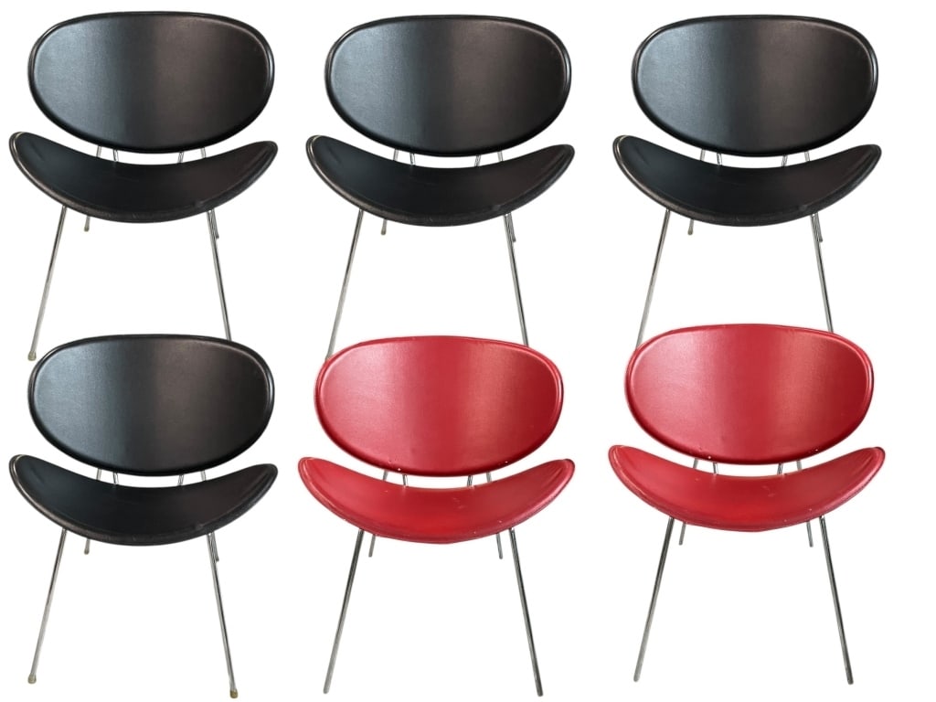 6 LEATHER MODERN CHAIRS WITH CHROME LEGS (1 of 2)