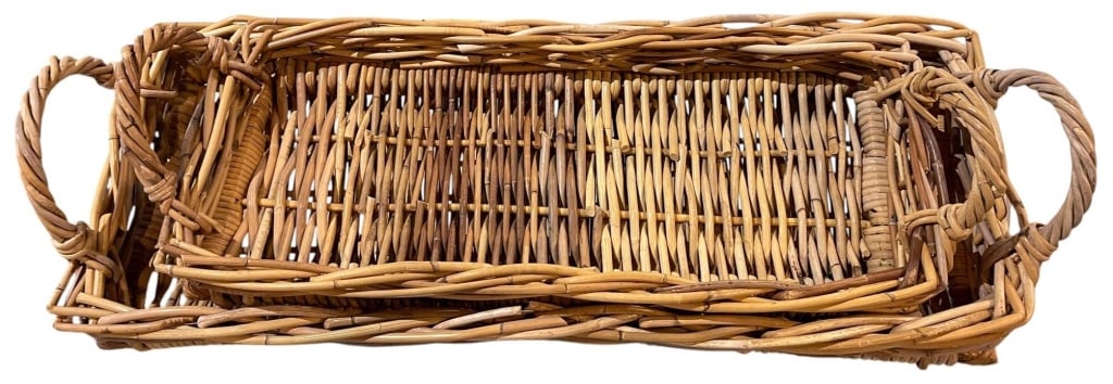 PAIR OVERSIZED HANDWOVEN WICKER TRAYS 29" - 2
