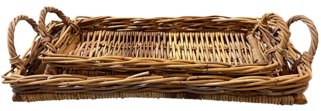 PAIR OVERSIZED HANDWOVEN WICKER TRAYS 29" - 3
