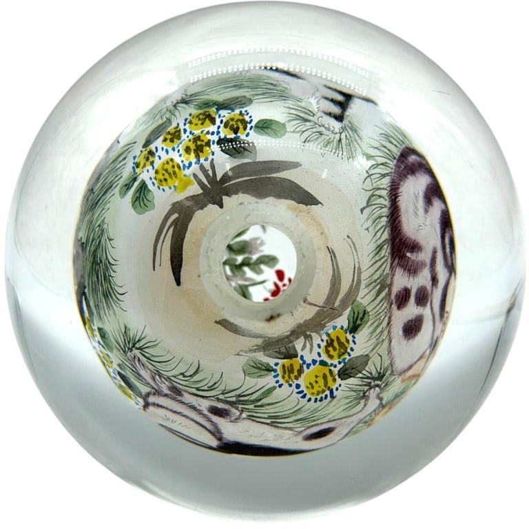 REVERSE PAINTED GLASS KITTY PAPERWEIGHT 4" - 4