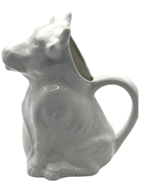 WHITE CERAMIC COW PITCHER 10" - 2