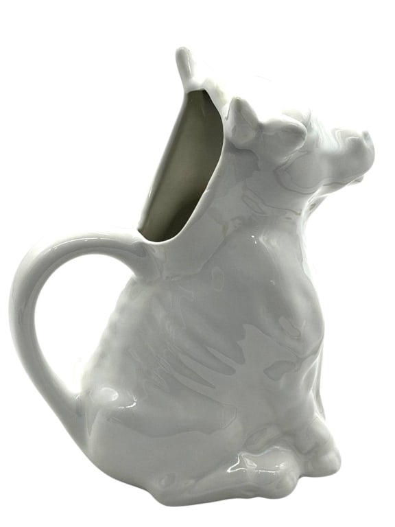 WHITE CERAMIC COW PITCHER 10" - 3