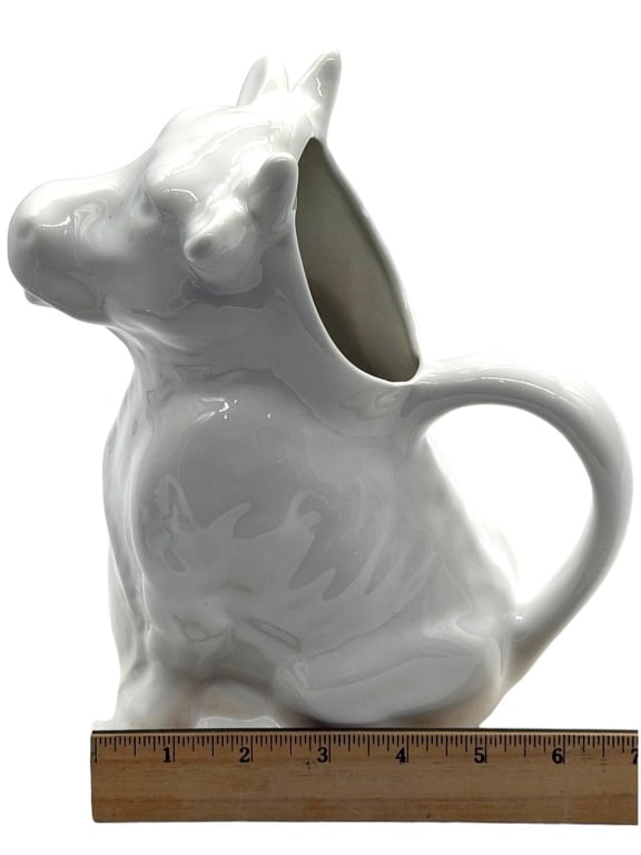 WHITE CERAMIC COW PITCHER 10" - 4