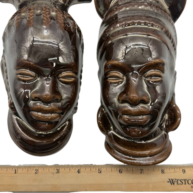 AFRICAN CERAMIC WALL MASKS PAIR 10" - 4