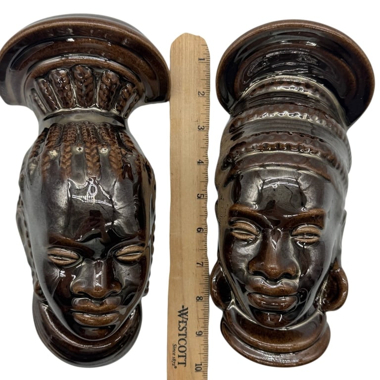 AFRICAN CERAMIC WALL MASKS PAIR 10" - 5