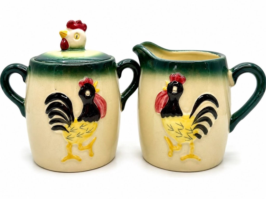 ROOSTER CERAMIC CREAMER & SUGAR SET 4" - 2