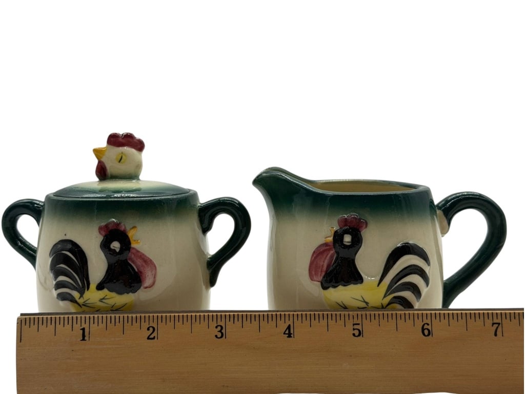 ROOSTER CERAMIC CREAMER & SUGAR SET 4" - 4