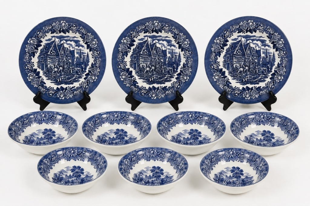 SPODE BLUE TRANSFERWARE PLATES BOWLS LOT (1 of 7)