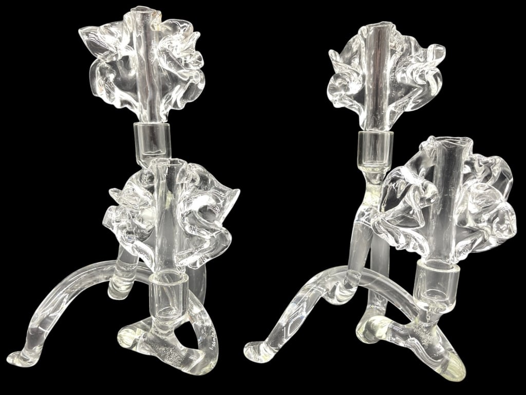 E. SCHONFELD ART GLASS CANDLE HOLDERS 10" (1 of 7)