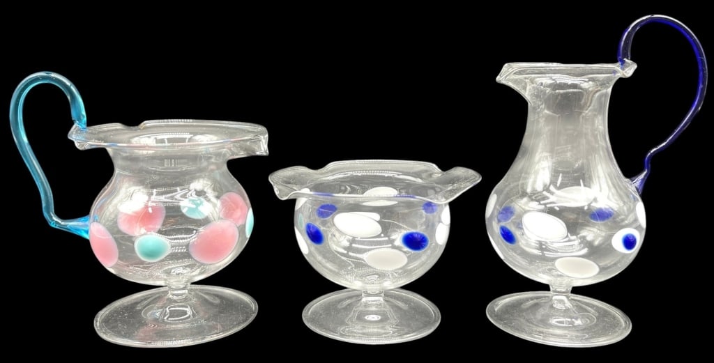 HAND-BLOWN ART GLASS CREAMER & OPEN SUGAR 5" (1 of 6)