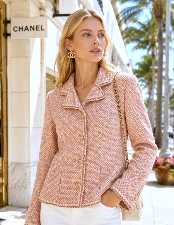 CHANEL TWEED BOUCLE BLAZER PINK SZ 38 (1 of 2)