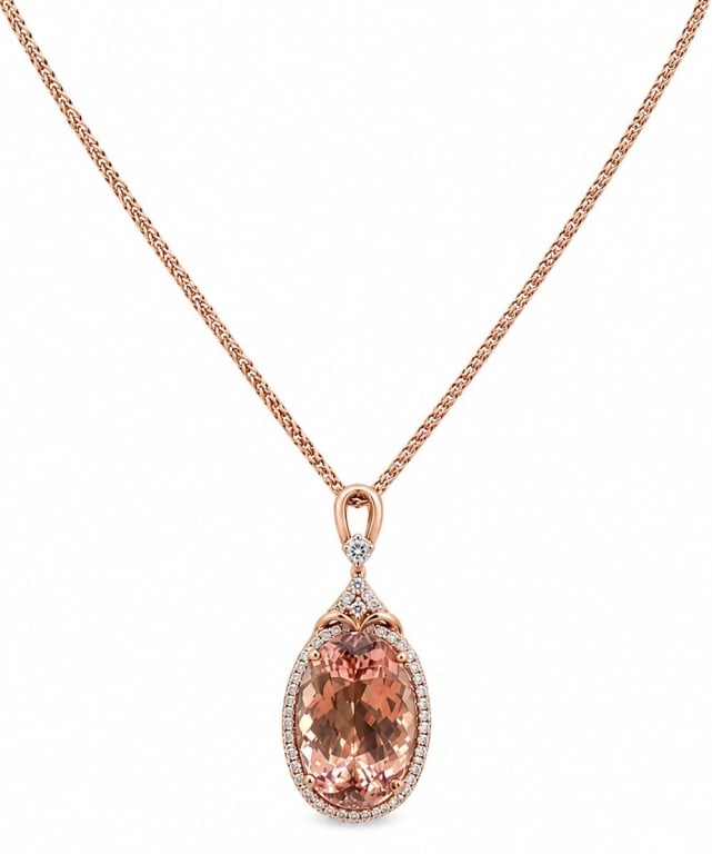 GGA 14K GOLD 31CT MORGANITE DIAMOND NECKLACE (1 of 3)