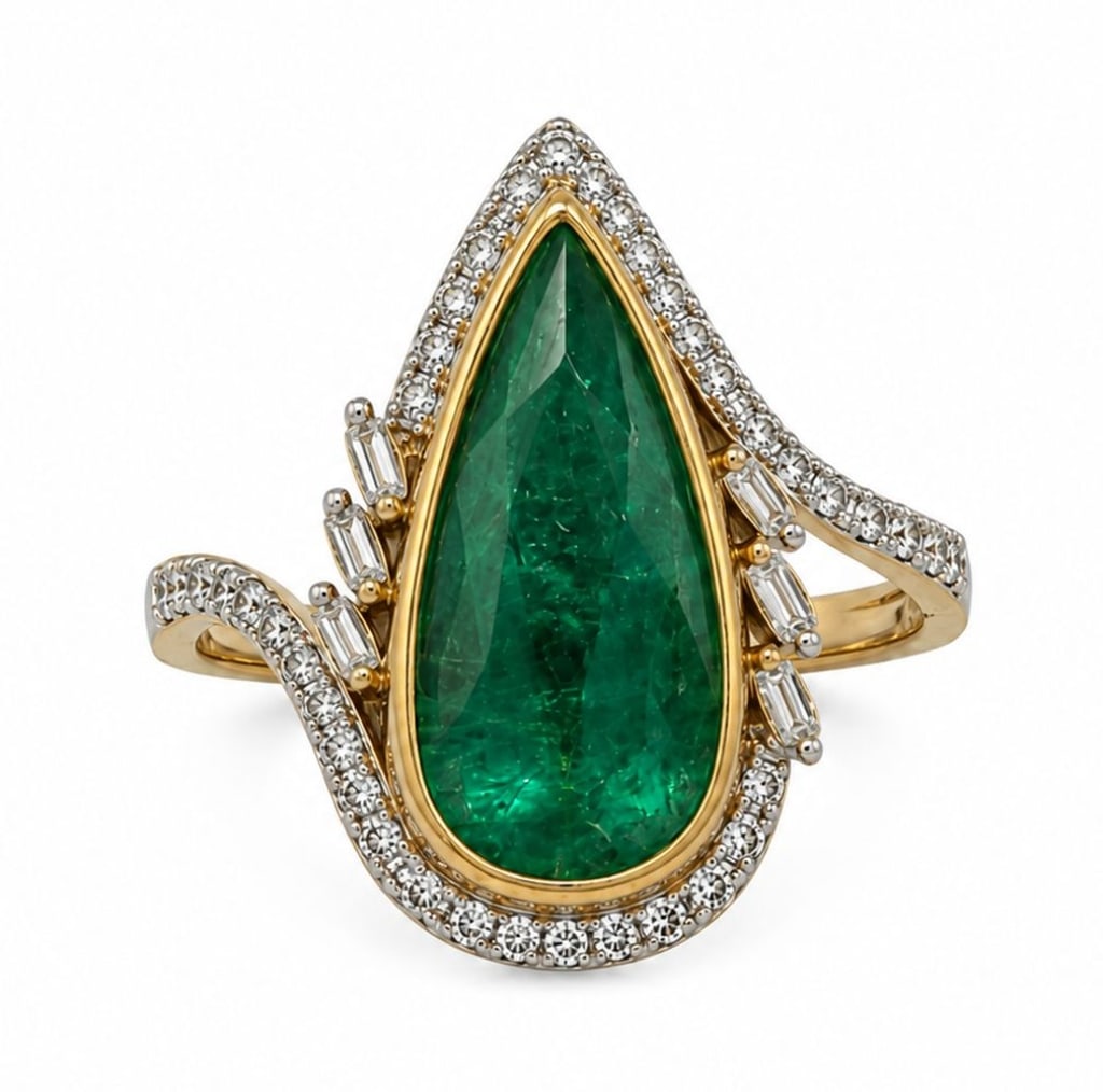 GGA 14K GOLD 4.99CT EMERALD & .64CT DIAMOND RING (1 of 4)