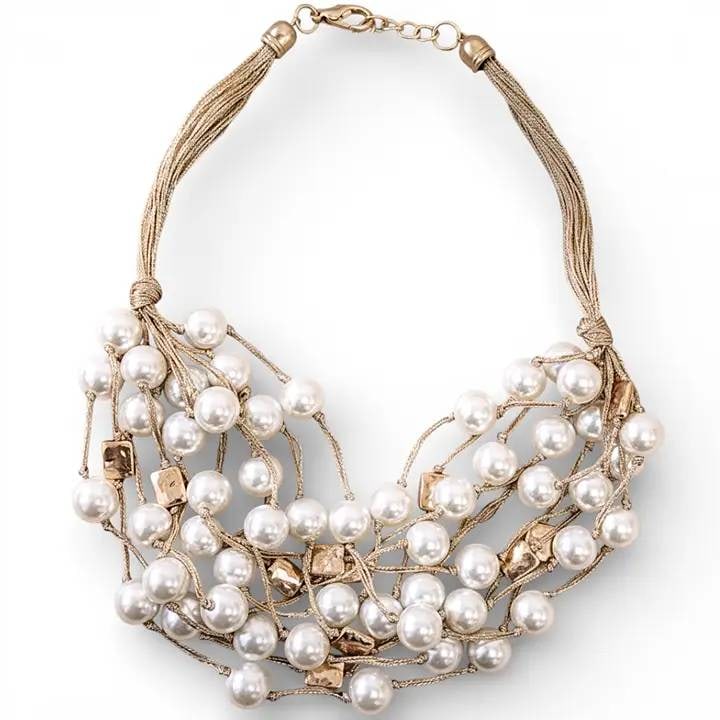 NEW COASTAL PEARL HANDMADE NECKLACE: Chunky | Handmade | Statement Jewelry | | | ?Maisy Necklace (Pearl) | ?Length: 20" + 3" Extender | ?Weight: 3 oz | ?Ivory Glass Pearl | ?Gold Enamel Findings | ?Silk Rope in 14k Vintage Gold | ?14k Go