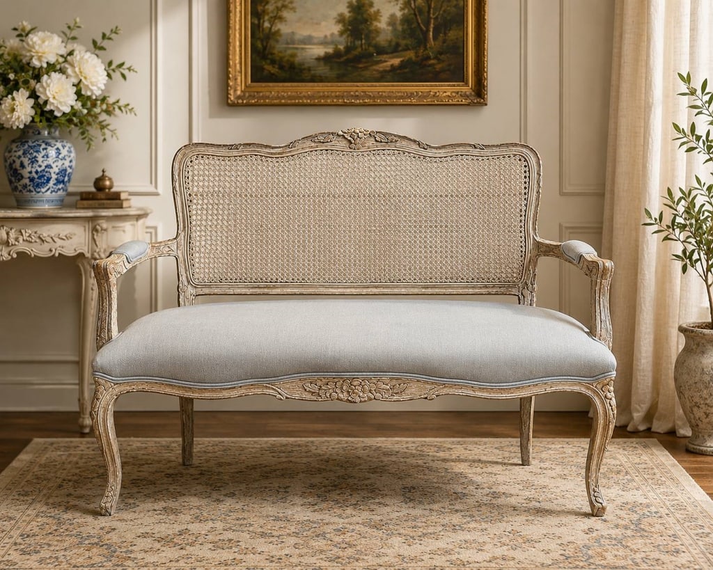FRENCH STYLE CANE SETTEE BENCH 43" (1 of 9)