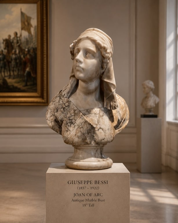 GIUSEPPE BESSI "JOAN OF ARC" MARBLE BUST SCULPTURE (1 of 12)