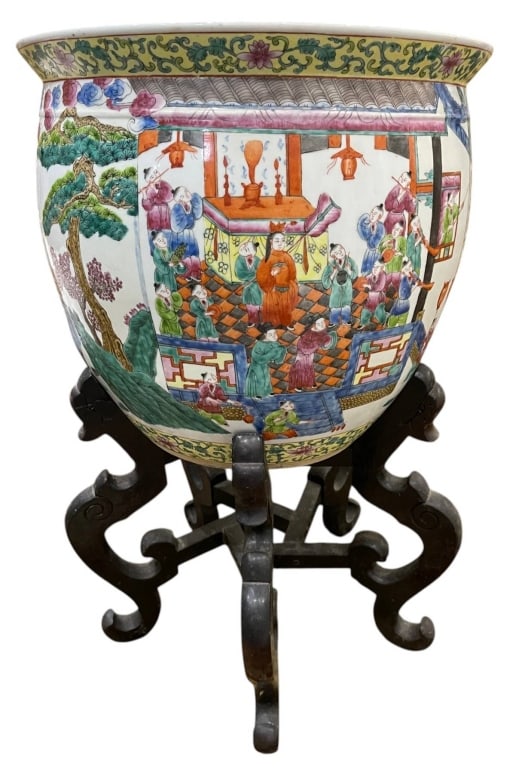 CHINESE FAMILLE ROSE JARDINIERE ON STAND 27" (1 of 10)