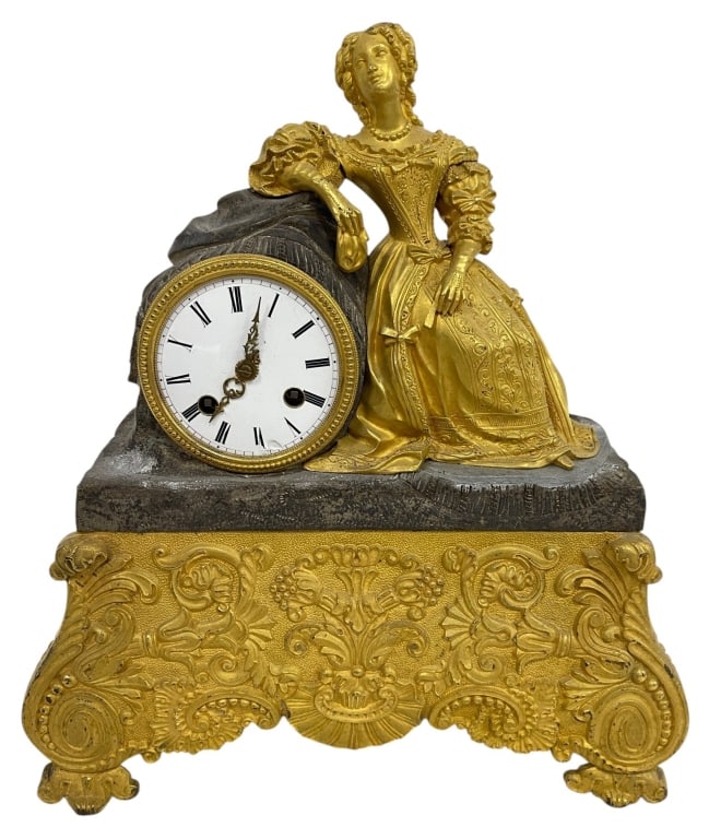 FRENCH GILT BRONZE FIGURAL MANTEL CLOCK 12" (1 of 11)