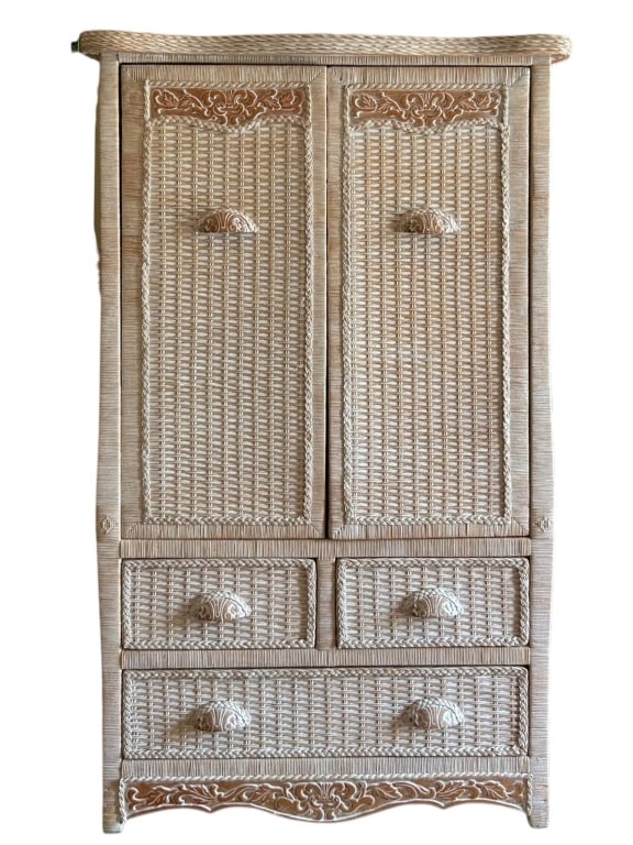 VINTAGE WICKER ARMOIRE WITH FLORAL LINING 60" (1 of 8)