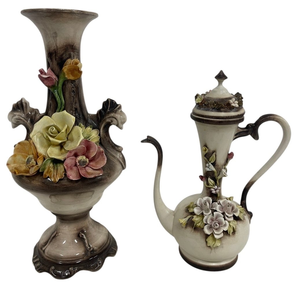 LOT OF 2 FLORAL ART POTTERY PCS (1 of 5)