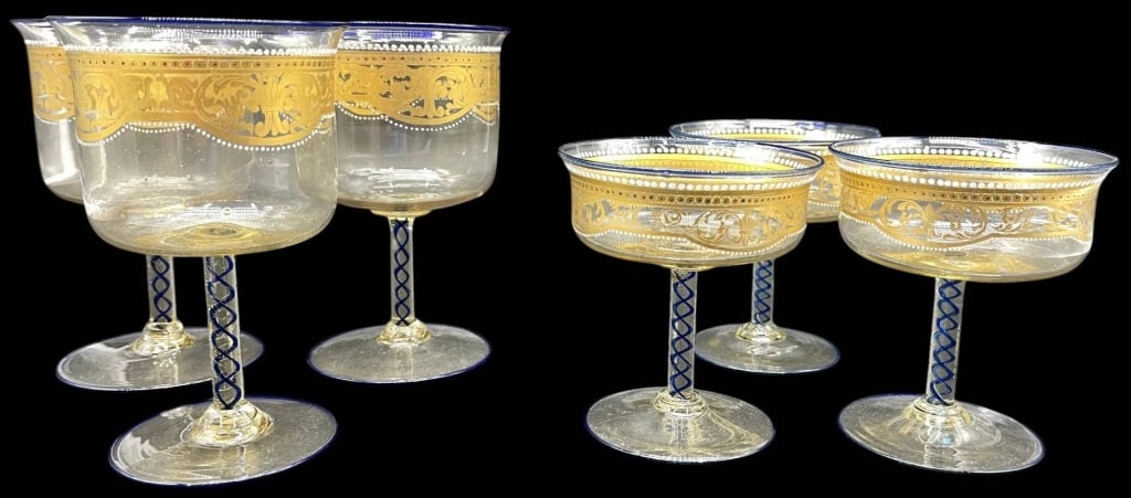 MOSER STYLE GILT GLASS CHAMPAGNES LOT 6 5.5" (1 of 7)