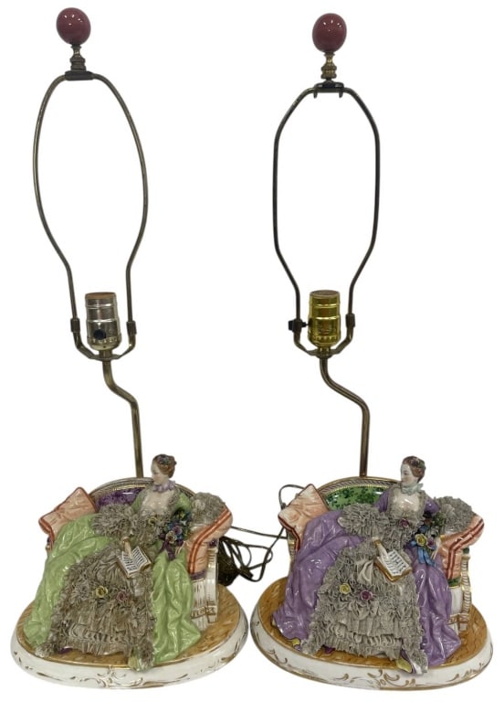 PAIR OF PORCELAIN FIGURAL TABLE LAMPS 23" (1 of 7)
