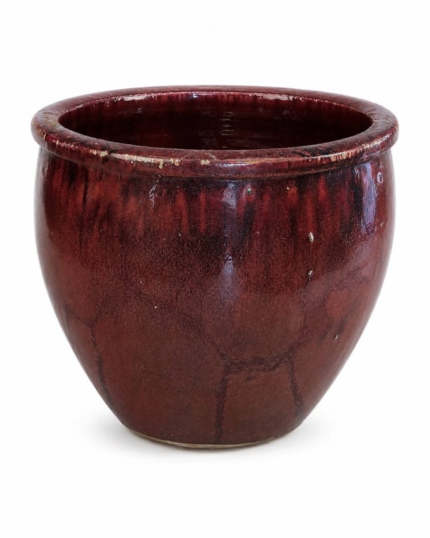 CHINESE OXBLOOD CERAMIC PLANTER 15" (1 of 2)
