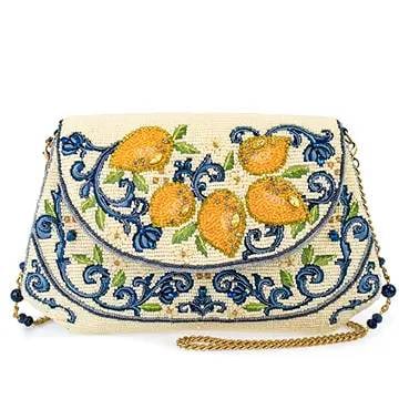 NEW MARY FRANCES CAPRIS LEMON BAG: Capri Lemons Handbag captures the essence of a sunny Italian getaway with its beaded bright yellow lemons and rich blue scrollwork. It's the perfect purse for bringing a touch of the Mediterranean to 