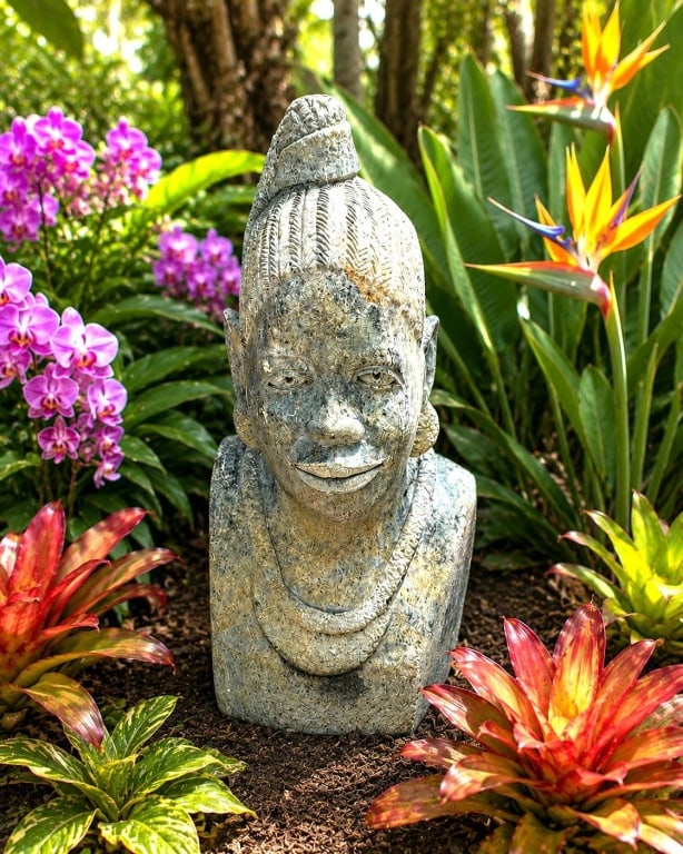 HAND-CARVED SHONA STONE FEMALE BUST 18" (1 of 4)