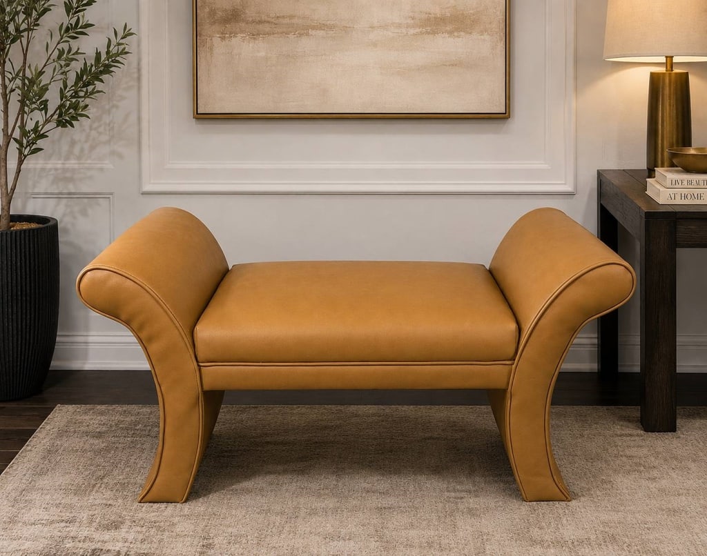 CONTEMPORARY LEATHER BENCH 37" (1 of 6)
