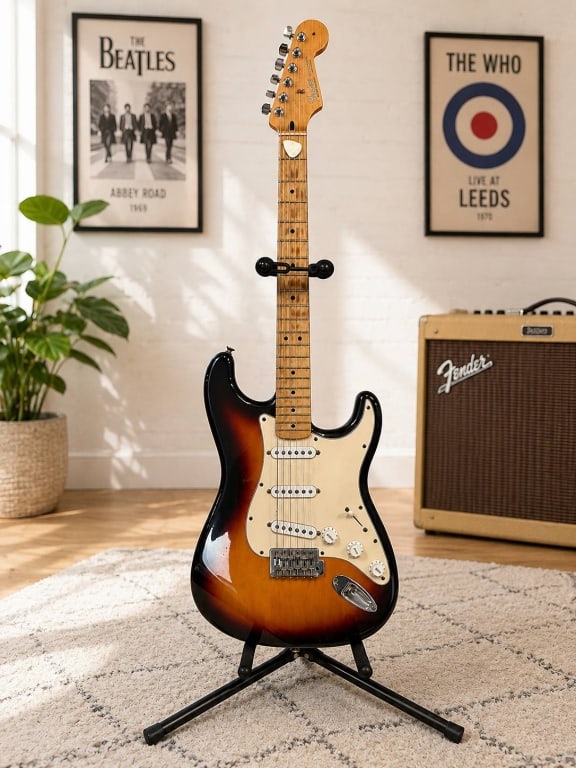 FENDER MEX STRATOCASTER GUITAR & STAND 42" (1 of 11)