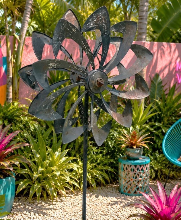 DOUBLE SPINNING METAL GARDEN WINDMILL 84" (1 of 5)