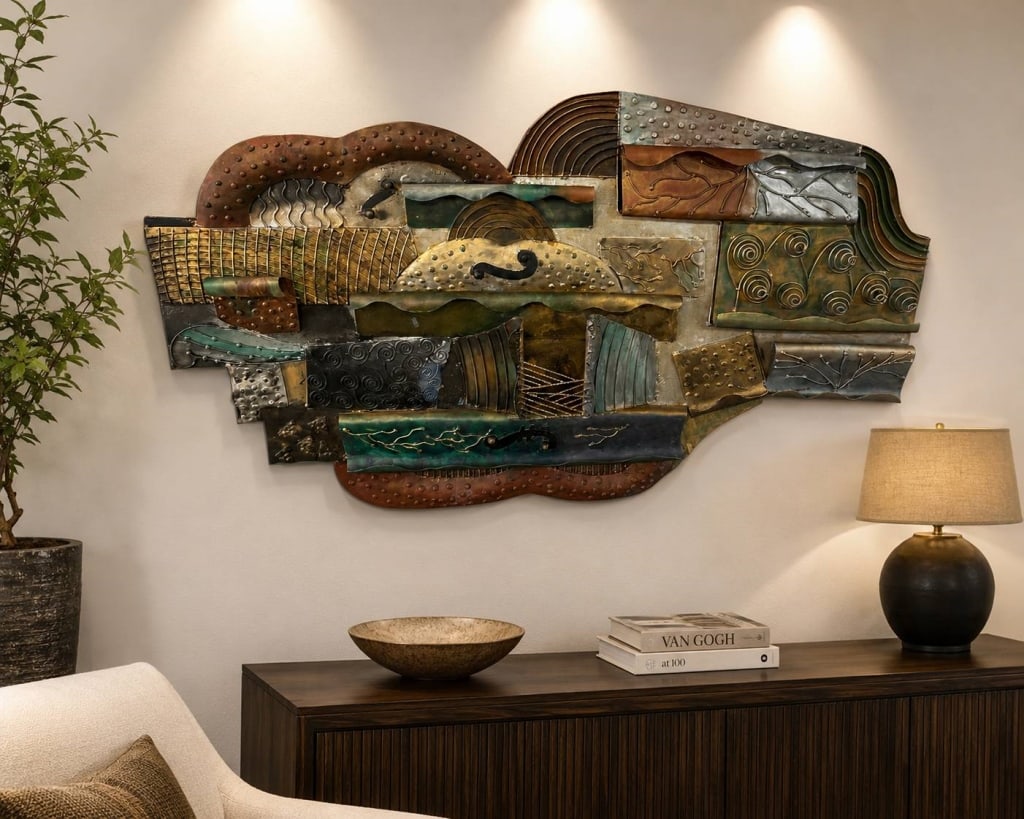 ABSTRACT MIXED METAL WALL SCULPTURE 58" (1 of 6)