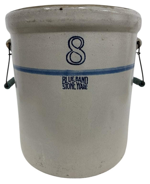 BLUE BAND STONEWARE 8 GALLON CROCK 16" (1 of 9)