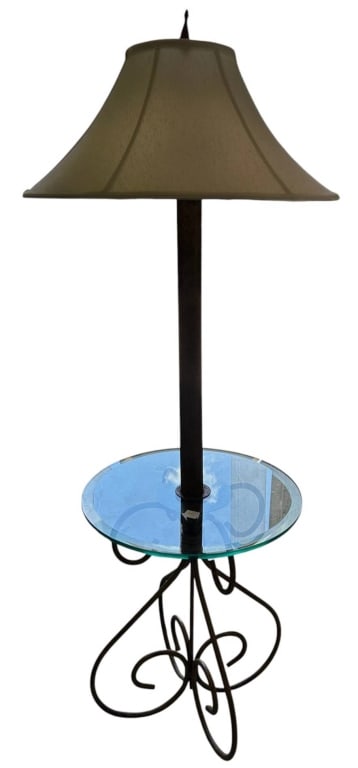 METAL FLOOR LAMP WITH GLASS TABLE 57" (1 of 6)