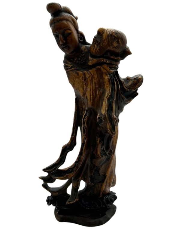 HAND-CARVED KWAN YIN DRIFTWOOD SCULPTURE 19" (1 of 10)