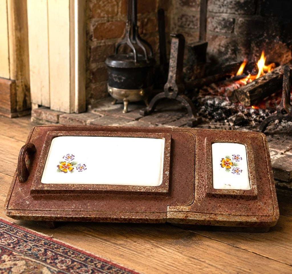 ANTIQUE CAST IRON & PORCELAIN FOOT WARMER 20" (1 of 6)