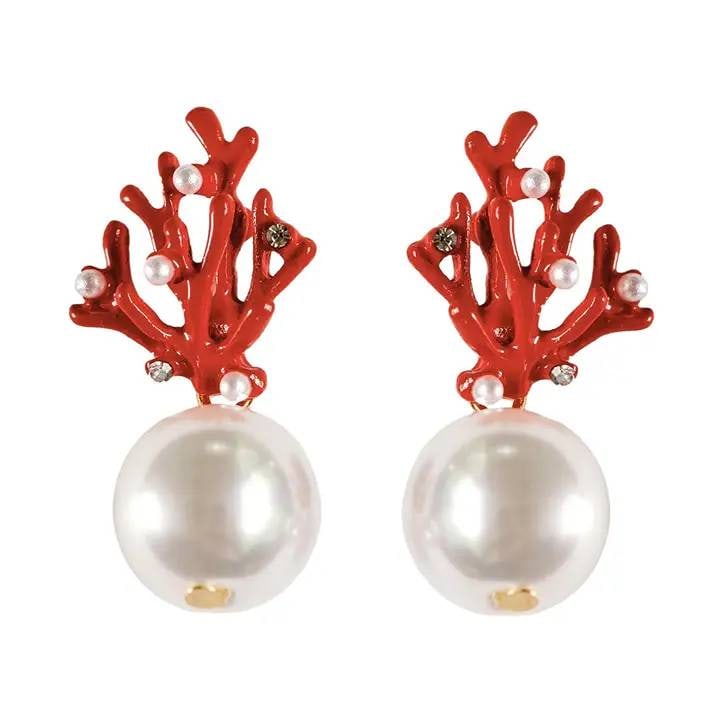 PEARL AND RED CORAL STATEMENT EARRINGS (1 of 3)