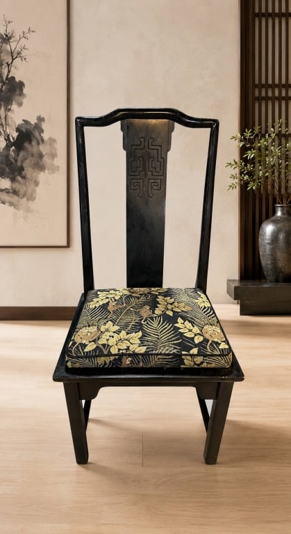 ASIAN BLACK LACQUER MONKEY MOTIF CHAIR 40" (1 of 8)