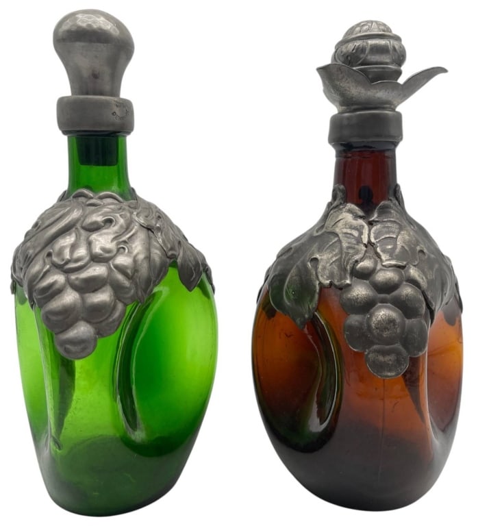 ART NOUVEAU PEWTER DECANTERS PAIR 9.5" (1 of 6)