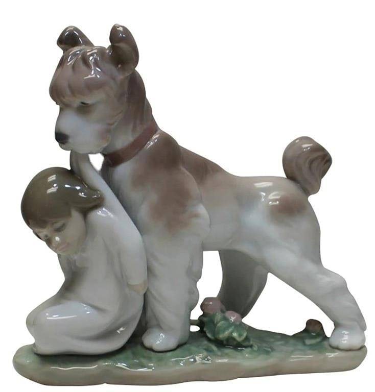 LLADRO SAFE AND SOUND PORCELAIN FIGURINE W BOX: -LLADRO #6556 “SAFE AND SOUND” PORCELAIN FIGURINE DOG GUARDING YOUNG BOY WITH ORIGINAL BOX | | | -Heartwarming Lladró porcelain figurine titled “Safe and Sound,” model #6556, handcraf