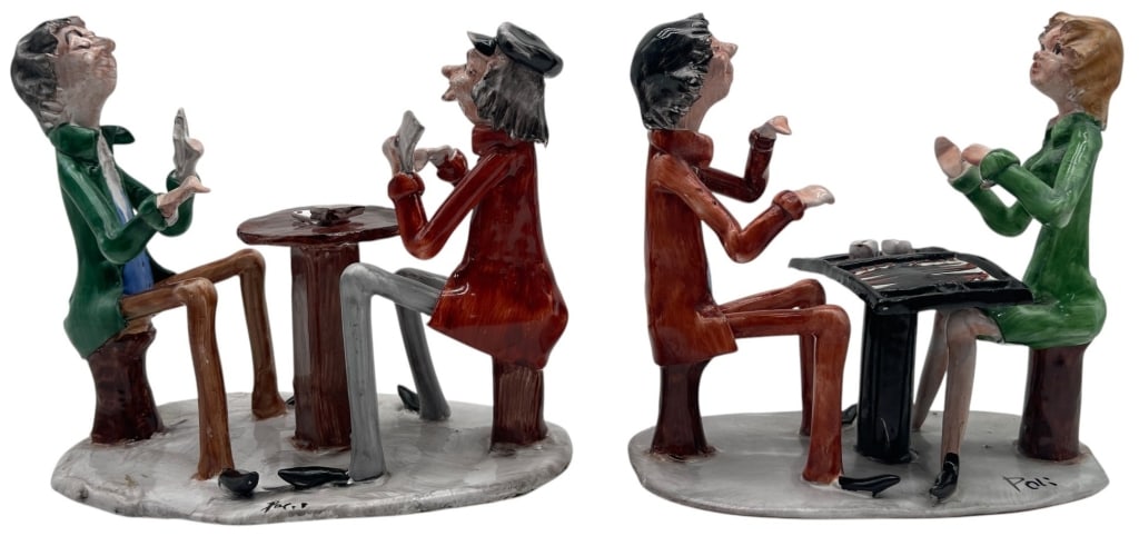 POLI FIGURAL CARD PLAYERS SCULPTURES LOT OF 2 7" (1 of 7)