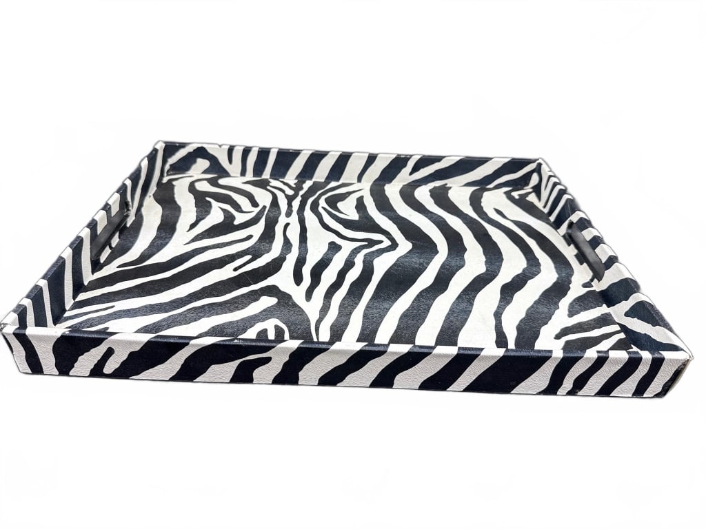 Zebra Pattern Faux Leather Tray 16x16 Inch (1 of 5)