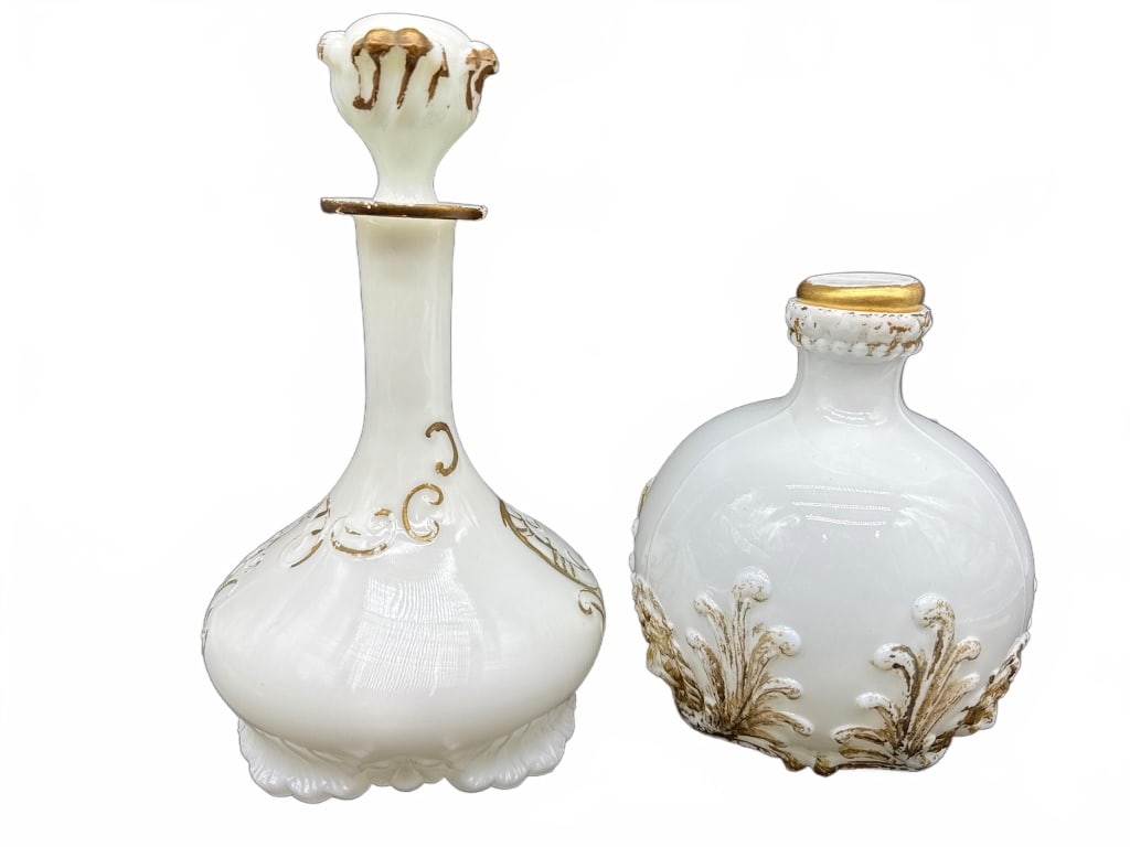 White Glass Bottles with Gold Accents (1 of 4)