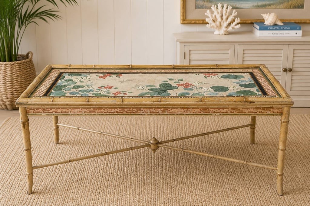 COASTAL BAMBOO TILED COFFEE TABLE 43.5" (1 of 11)