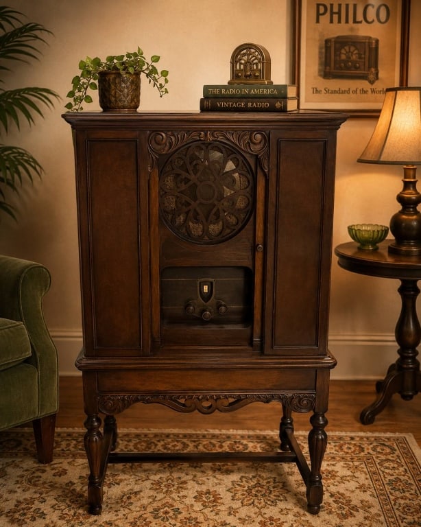 ANTIQUE FLOOR MODEL RADIO CABINET 52" (1 of 12)