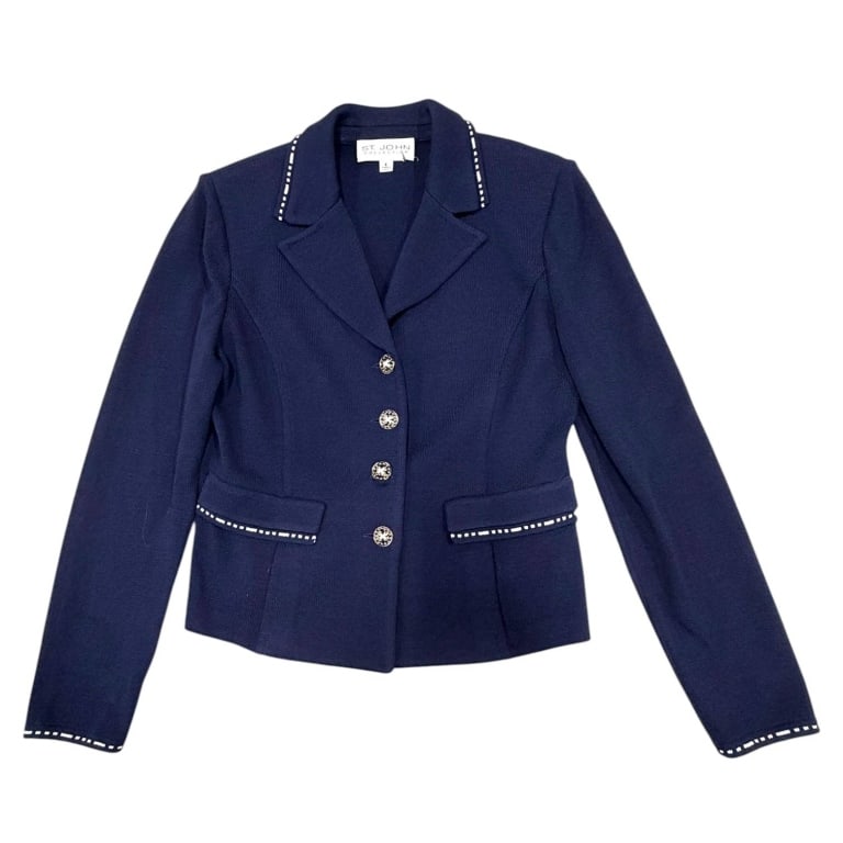 ST. JOHN NAVY SANTANA KNIT LAPEL JACKET SZ 8 (1 of 6)
